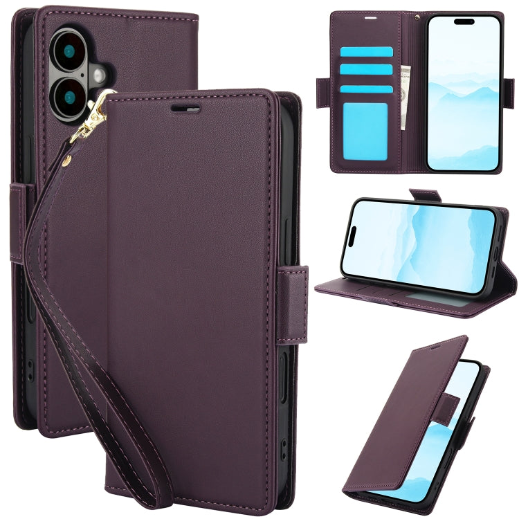 For iPhone 16 Side Buckle RFID Anti-theft Leather Phone Case(Dark Purple) - iPhone 16 Cases by buy2fix | Online Shopping UK | buy2fix