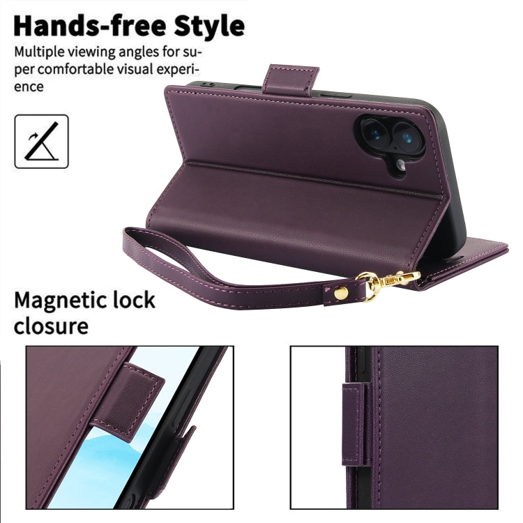 For iPhone 16 Side Buckle RFID Anti-theft Leather Phone Case(Dark Purple) - iPhone 16 Cases by buy2fix | Online Shopping UK | buy2fix