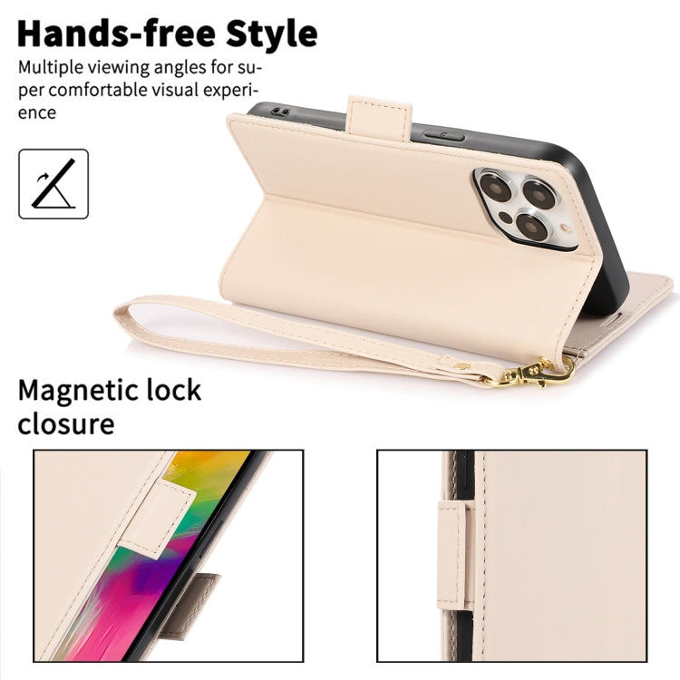 For iPhone 16 Pro Max Side Buckle RFID Anti-theft Leather Phone Case(Apricot) - iPhone 16 Pro Max Cases by buy2fix | Online Shopping UK | buy2fix