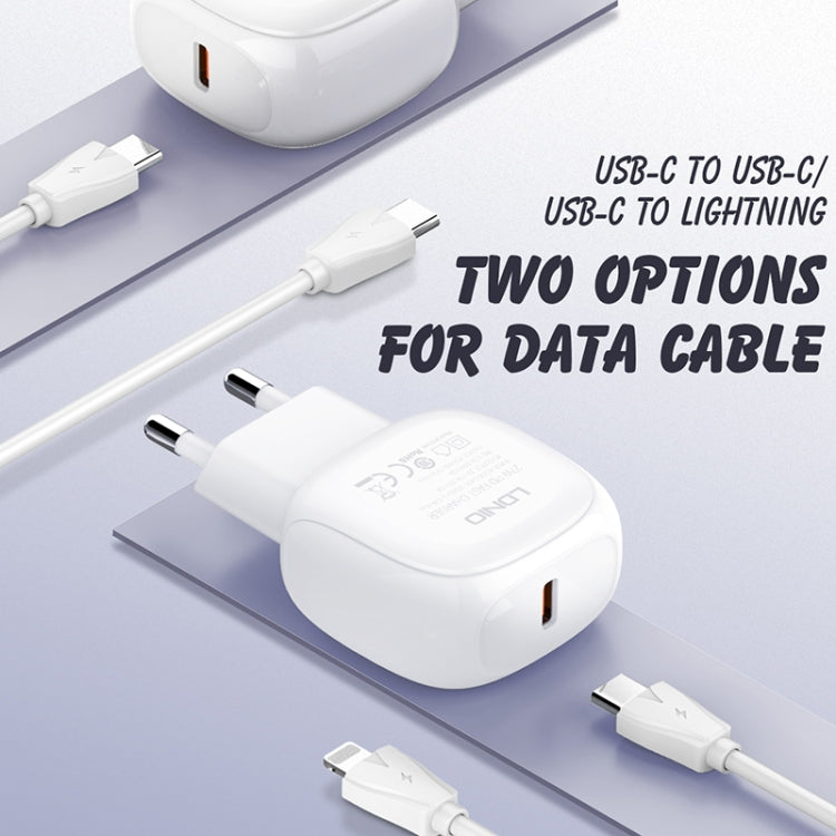 LDNIO A1206C PD27W USB-C / Type-C Fast Charger with 1m 8 Pin Cable, Plug Type:EU Plug(White) - USB Charger by LDNIO | Online Shopping UK | buy2fix