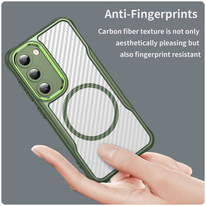 For Samsung Galaxy S23 5G Carbon Fiber Texture MagSafe Translucent Phone Case(Green) - Galaxy S23 5G Cases by buy2fix | Online Shopping UK | buy2fix