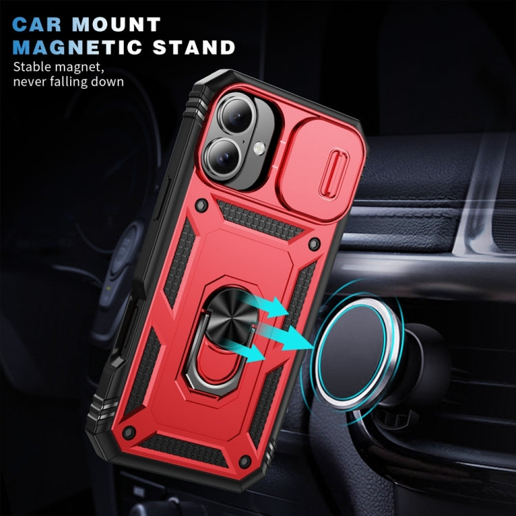 For iPhone 16 Sliding Camshield TPU + PC Phone Case with Holder(Red+Black) - iPhone 16 Cases by buy2fix | Online Shopping UK | buy2fix