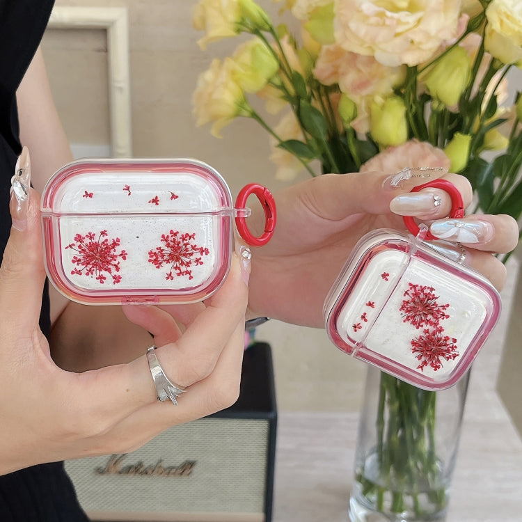 For AirPods Pro Glitter Snowflake Epoxy Dried Flowers Earbuds Box TPU Case(Red) - For AirPods Pro by buy2fix | Online Shopping UK | buy2fix