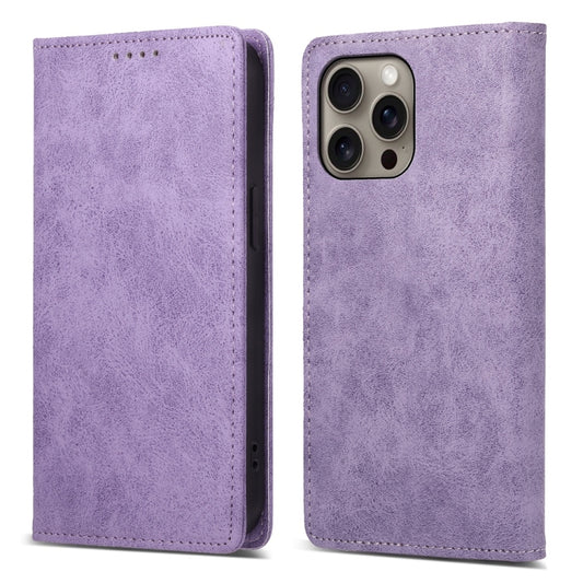 For iPhone 16 Pro Max Business Solid Color Magnetic RFID Leather Phone Case(Purple) - iPhone 16 Pro Max Cases by buy2fix | Online Shopping UK | buy2fix