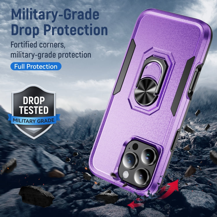 For iPhone 16 Pro Max Pioneer Armor Heavy Duty PC + TPU Phone Case with Holder(Purple+Black) - iPhone 16 Pro Max Cases by buy2fix | Online Shopping UK | buy2fix