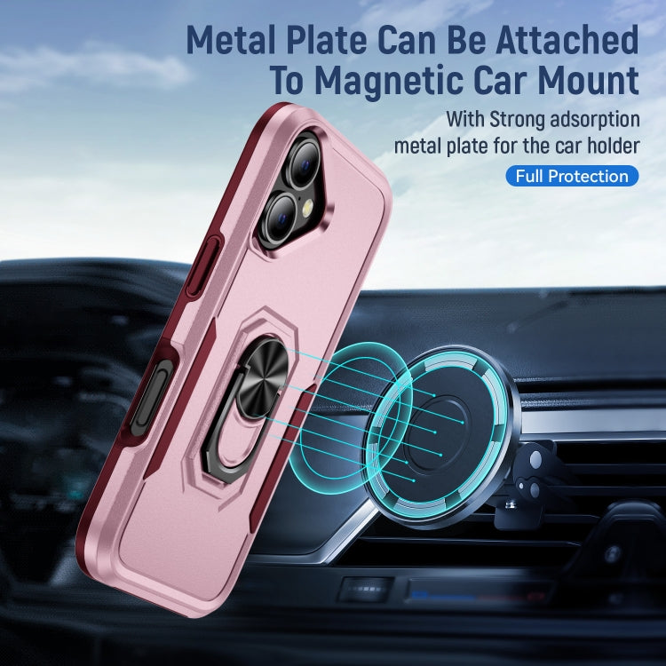 For iPhone 16 Plus Pioneer Armor Heavy Duty PC + TPU Phone Case with Holder(Pink+Rose Red) - iPhone 16 Plus Cases by buy2fix | Online Shopping UK | buy2fix