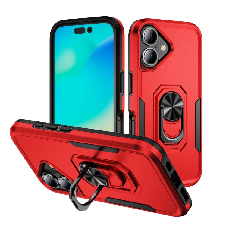 For iPhone 16 Plus Pioneer Armor Heavy Duty PC + TPU Phone Case with Holder(Red+Black) - iPhone 16 Plus Cases by buy2fix | Online Shopping UK | buy2fix