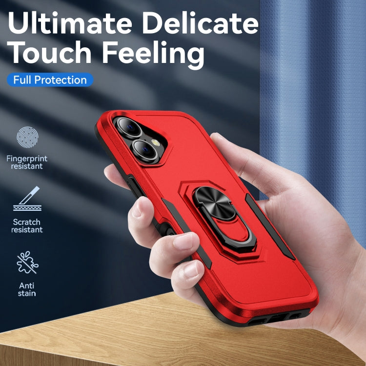 For iPhone 16 Plus Pioneer Armor Heavy Duty PC + TPU Phone Case with Holder(Red+Black) - iPhone 16 Plus Cases by buy2fix | Online Shopping UK | buy2fix