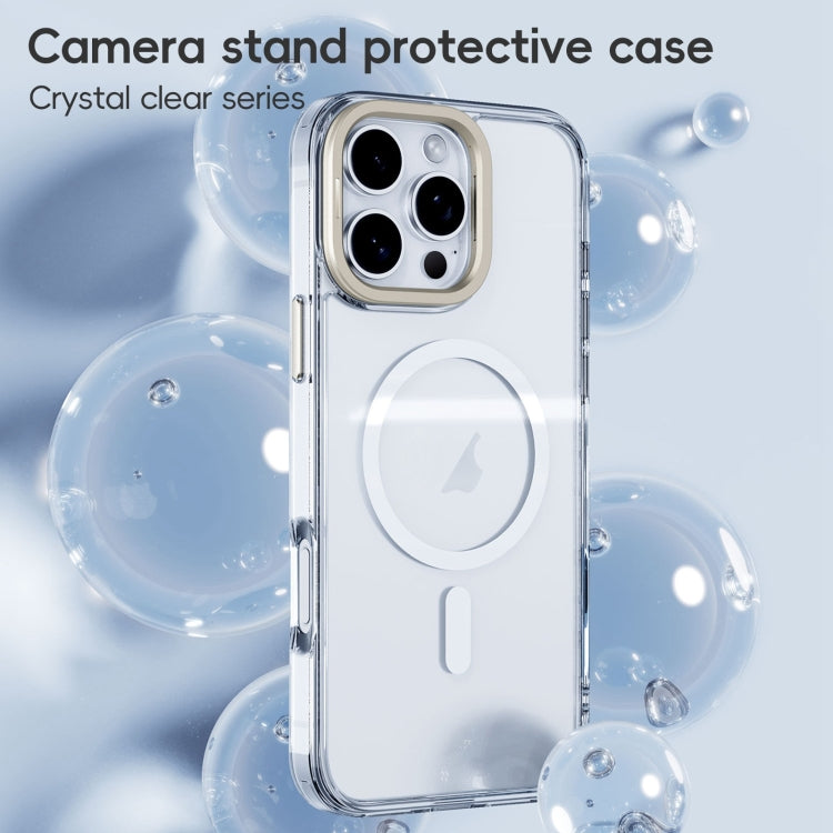 For iPhone 16 Plus Mirror Crystal Clear Lens Holder MagSafe Magnetic Phone Case(Transparent Titanium Blue) - iPhone 16 Plus Cases by buy2fix | Online Shopping UK | buy2fix