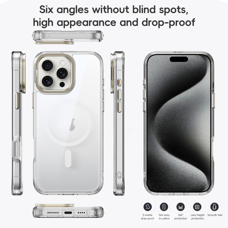 For iPhone 16 Plus Mirror Crystal Clear Lens Holder MagSafe Magnetic Phone Case(Transparent Titanium Blue) - iPhone 16 Plus Cases by buy2fix | Online Shopping UK | buy2fix