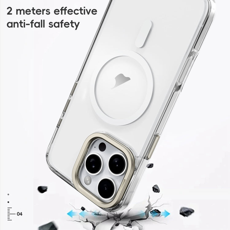 For iPhone 16 Plus Mirror Crystal Clear Lens Holder MagSafe Magnetic Phone Case(Transparent Titanium Blue) - iPhone 16 Plus Cases by buy2fix | Online Shopping UK | buy2fix