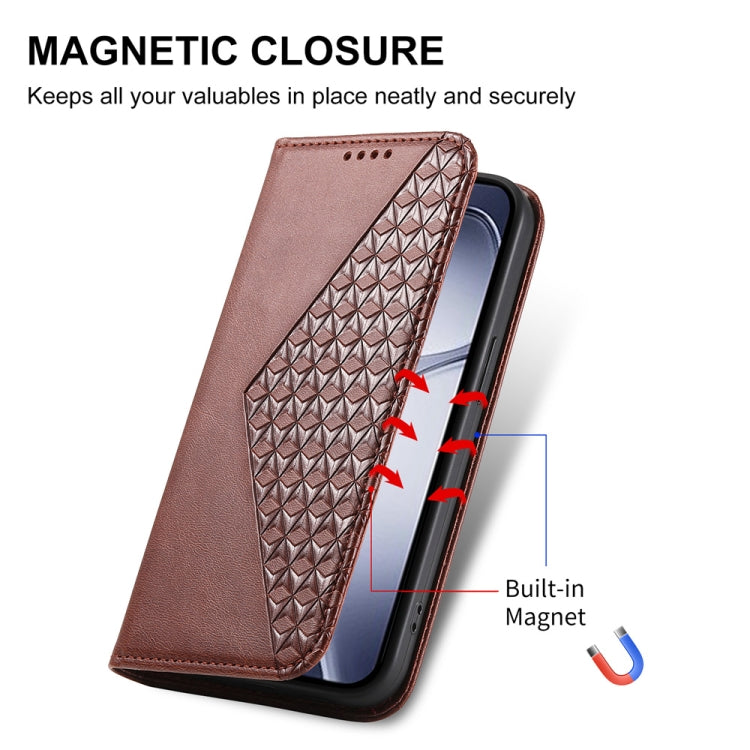 For Redmi K70 Ultra Cubic Grid Calf Texture Magnetic Leather Phone Case(Brown) - Xiaomi Cases by buy2fix | Online Shopping UK | buy2fix