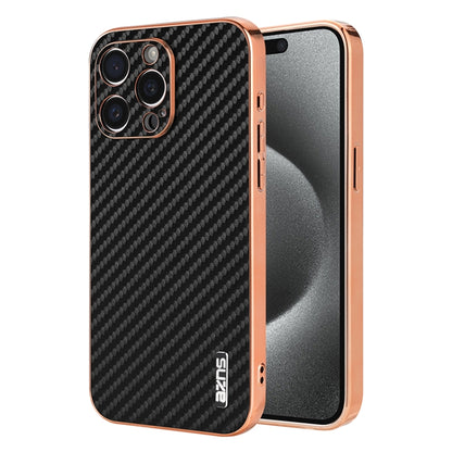 For iPhone 15 Pro Max AZNS Electroplated Edge Carbon Fiber Texture Phone Case(Black) - iPhone 15 Pro Max Cases by AZNS | Online Shopping UK | buy2fix