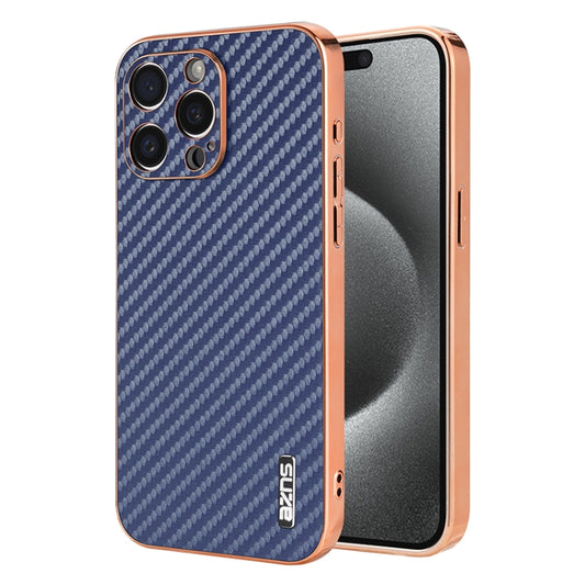 For iPhone 15 Pro Max AZNS Electroplated Edge Carbon Fiber Texture Phone Case(Blue) - iPhone 15 Pro Max Cases by AZNS | Online Shopping UK | buy2fix