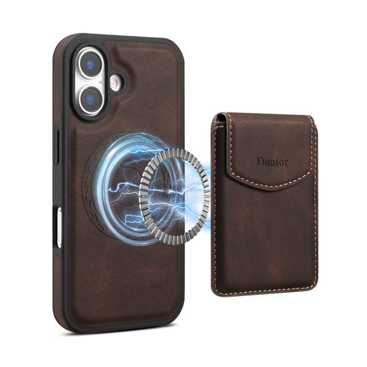 For iPhone 16 Plus Denior D19 Skin Feel MagSafe Detachable Card Slot Phone Case(Brown) - iPhone 16 Plus Cases by Denior | Online Shopping UK | buy2fix