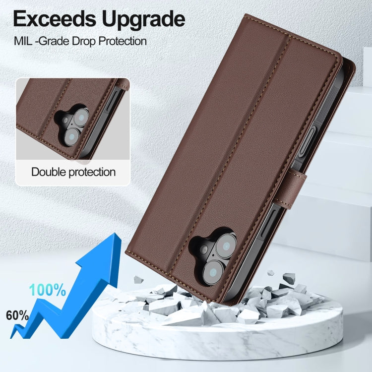 For iPhone 16 LC.IMEEKE L2 Series Detachable Magsafe PU Phone Case with Lanyard(Brown) - iPhone 16 Cases by LC.IMEEKE | Online Shopping UK | buy2fix