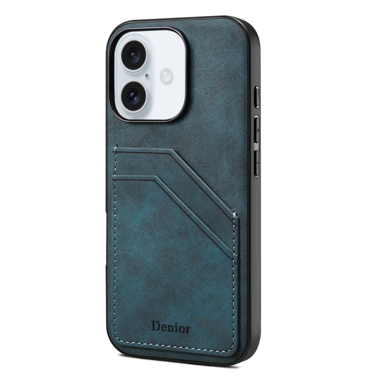 For iPhone 16 Denior D09 PU Dual Card Slot Back Cover Phone Case(Blue) - iPhone 16 Cases by Denior | Online Shopping UK | buy2fix