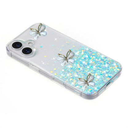 For iPhone 16 Plus Luminous Starry Sky Glitter Butterfly TPU Phone Case(Blue) - iPhone 16 Plus Cases by buy2fix | Online Shopping UK | buy2fix