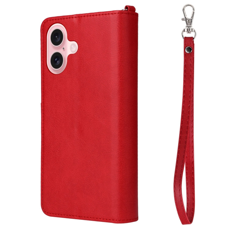 For iPhone 16 Solid Color 2 in 1 Zipper Shockproof Phone Case(Red) - iPhone 16 Cases by buy2fix | Online Shopping UK | buy2fix