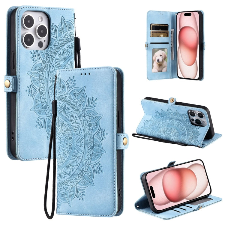 For iPhone 16 Pro Max Skin Feel Totem Embossed Leather Phone Case(Blue) - iPhone 16 Pro Max Cases by buy2fix | Online Shopping UK | buy2fix