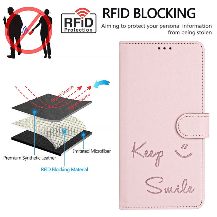 For iPhone SE 2024 Smile Embossing RFID Leather Phone Case(Pink) - More iPhone Cases by buy2fix | Online Shopping UK | buy2fix