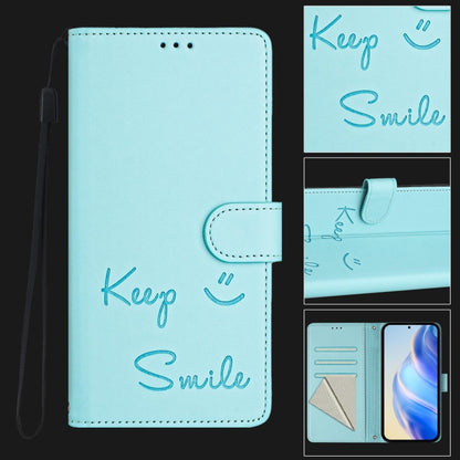 For Samsung Galaxy S25 5G Smile Embossing RFID Leather Phone Case(Mint Green) - Galaxy S25 5G Cases by buy2fix | Online Shopping UK | buy2fix