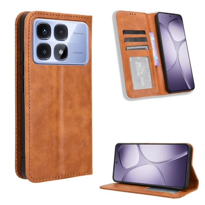 For Redmi K70 Ultra Magnetic Buckle Retro Texture Leather Phone Case(Brown) - Xiaomi Cases by buy2fix | Online Shopping UK | buy2fix