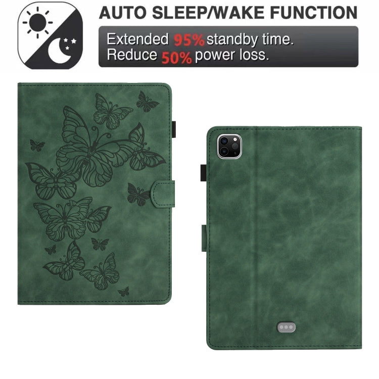 For iPad Pro 11 2024 Butterflies Embossed Leather Smart Tablet Case(Green) - iPad Pro 11 2024 Cases by buy2fix | Online Shopping UK | buy2fix