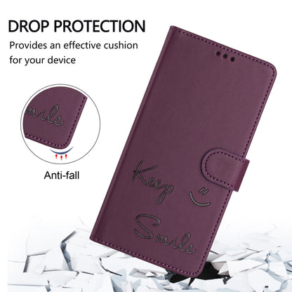 For OnePlus 12 5G Global Smile Embossing RFID Leather Phone Case(Violet) - OnePlus Cases by buy2fix | Online Shopping UK | buy2fix