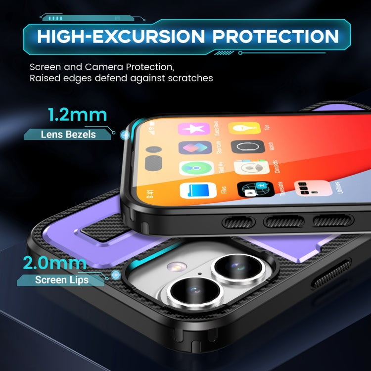 For iPhone 16 Ring Holder Carbon Fiber PC Hybrid TPU Phone Case(Purple) - iPhone 16 Cases by buy2fix | Online Shopping UK | buy2fix