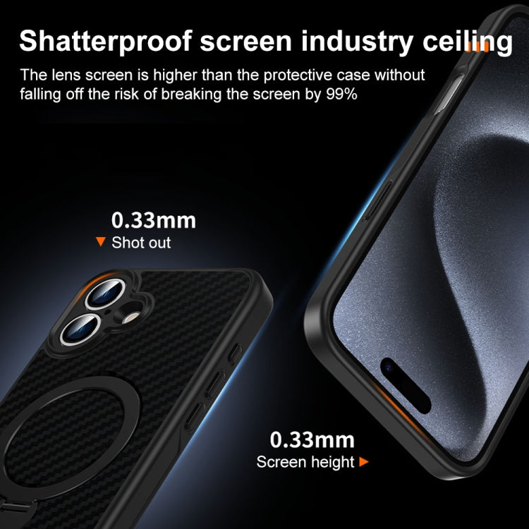 For iPhone 14 Pro Carbon Fiber MagSafe 360 Degree Rotating Holder Phone Case(Black) - iPhone 14 Pro Cases by buy2fix | Online Shopping UK | buy2fix