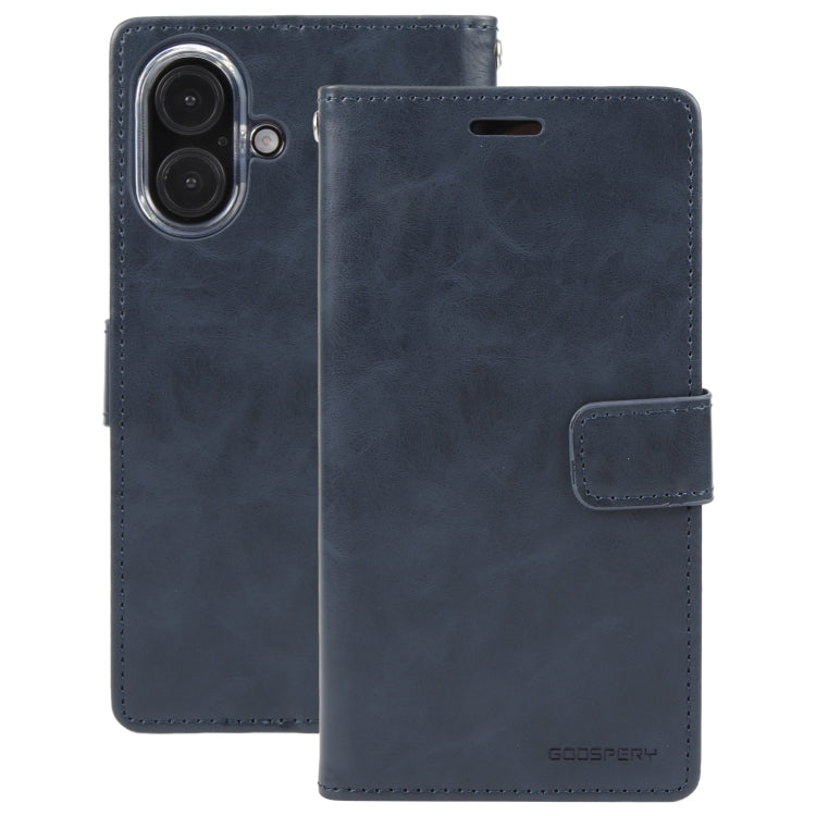 For iPhone 16 Plus GOOSPERY BLUE MOON Crazy Horse Texture Leather Phone Case(Dark Blue) - iPhone 16 Plus Cases by GOOSPERY | Online Shopping UK | buy2fix