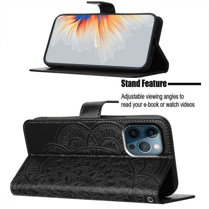 For iPhone 16 Pro Flower Embossed Leather Phone Case(Black) - iPhone 16 Pro Cases by buy2fix | Online Shopping UK | buy2fix