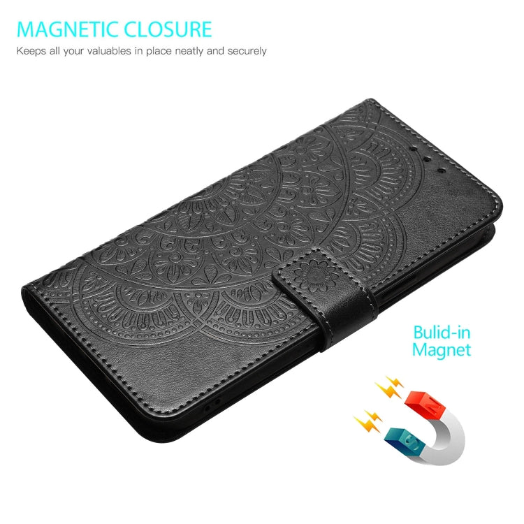 For iPhone 16 Flower Embossed Leather Phone Case(Black) - iPhone 16 Cases by buy2fix | Online Shopping UK | buy2fix