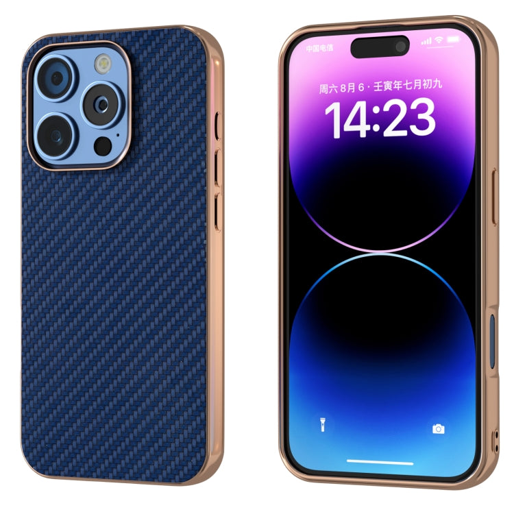 For iPhone 16 Pro Nano Electroplating Carbon Fiber Texture Phone Case(Navy Blue) - iPhone 16 Pro Cases by buy2fix | Online Shopping UK | buy2fix