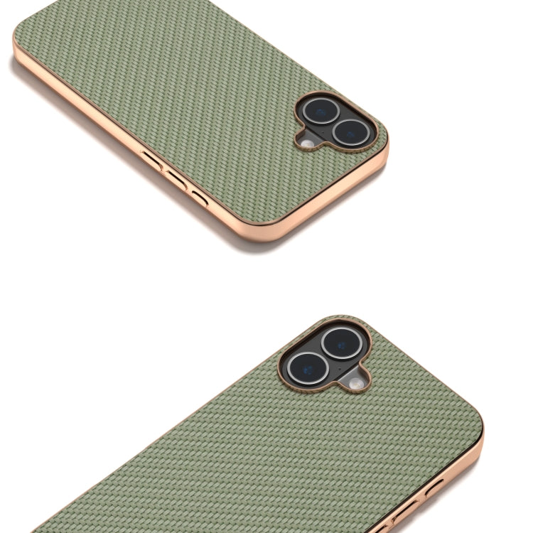 For iPhone 16 Plus Nano Electroplating Carbon Fiber Texture Phone Case(Green) - iPhone 16 Plus Cases by buy2fix | Online Shopping UK | buy2fix