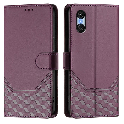 For Sony Xperia 10 VI 2024 Honeycomb Embossing RFID Leather Phone Case(Violet) - Sony Cases by buy2fix | Online Shopping UK | buy2fix