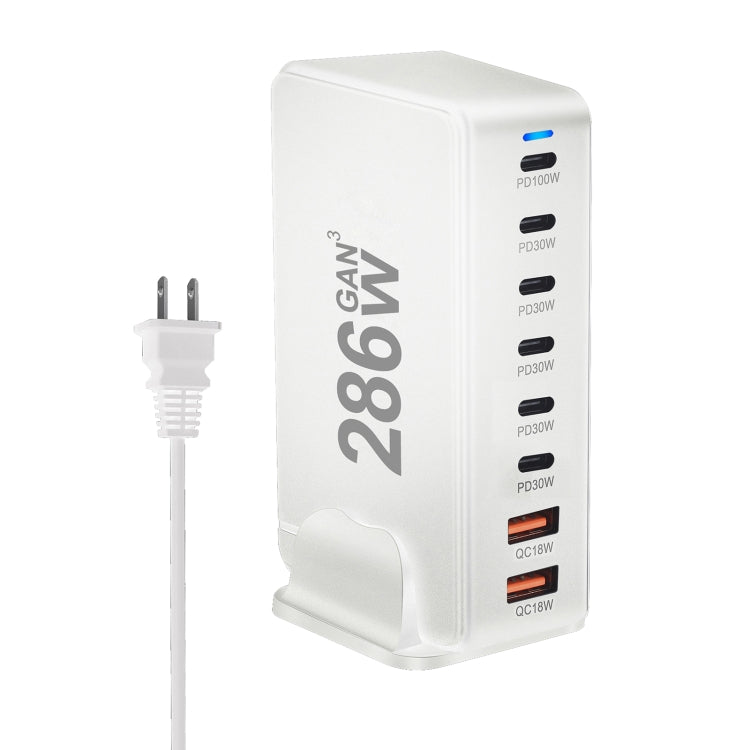 YMX-986 286W 6Type-C, 3USB 8-Ports Desktop Fast Charger, Plug Type:EU Plug(White) - Multifunction Charger by buy2fix | Online Shopping UK | buy2fix