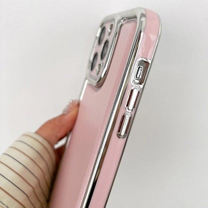 For iPhone 16 Plus Electroplated Edge Frosted Leather TPU Phone Case(Pink) - iPhone 16 Plus Cases by buy2fix | Online Shopping UK | buy2fix