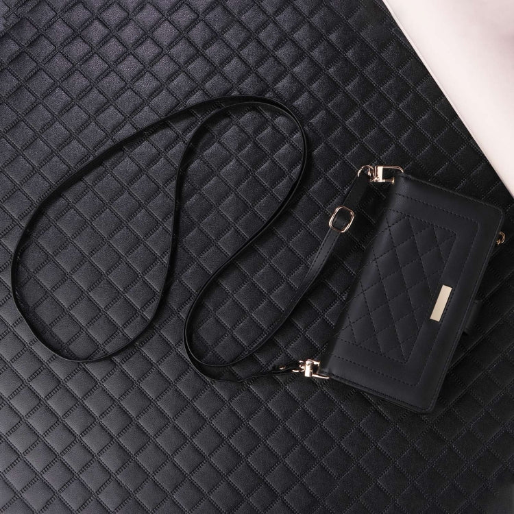 For iPhone 16 Pro Crossbody Zipper Wallet Rhombus Leather Phone Case(Black) - iPhone 16 Pro Cases by buy2fix | Online Shopping UK | buy2fix