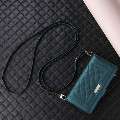 For iPhone 16 Pro Crossbody Zipper Wallet Rhombus Leather Phone Case(Green) - iPhone 16 Pro Cases by buy2fix | Online Shopping UK | buy2fix