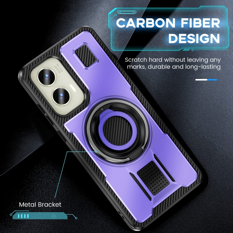 For Motorola Moto G Stylus 5G 2024 Ring Holder Carbon Fiber PC Hybrid TPU Phone Case(Purple) - Motorola Cases by buy2fix | Online Shopping UK | buy2fix