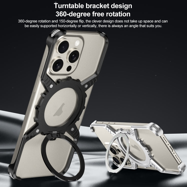 For iPhone 16 Plus / 15 Pro Max Mechanical Gear MagSafe Holder Borderless Metal Phone Case(Gold) - iPhone 16 Plus Cases by buy2fix | Online Shopping UK | buy2fix