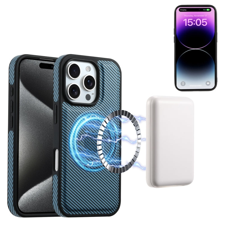 For iPhone 16 Pro Max Denior Carbon Fiber Texture Leather MagSafe Phone Case(Blue) - iPhone 16 Pro Max Cases by Denior | Online Shopping UK | buy2fix