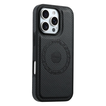 For iPhone 16 Pro Denior Carbon Fiber Texture Leather MagSafe Phone Case(Black) - iPhone 16 Pro Cases by Denior | Online Shopping UK | buy2fix