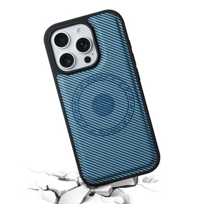 For iPhone 16 Pro Denior Carbon Fiber Texture Leather MagSafe Phone Case(Blue) - iPhone 16 Pro Cases by Denior | Online Shopping UK | buy2fix