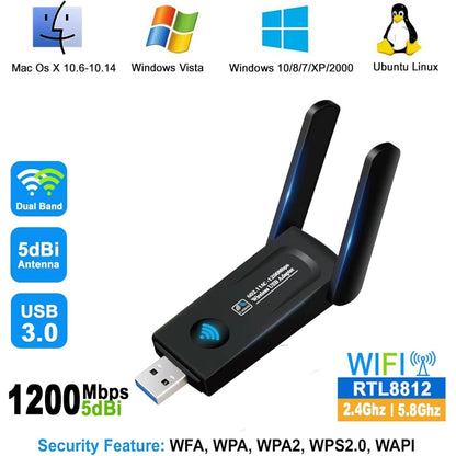 RE-1202 1200Mbps Dual Band Wireless Network Card WiFi USB3.0 Adapter Transmitter Receiver - USB Network Adapter by buy2fix | Online Shopping UK | buy2fix