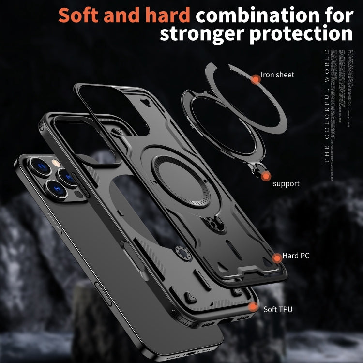 For iPhone 16 Pro Max PC Hybrid TPU Armor MagSafe Holder Phone Case(Black) - iPhone 16 Pro Max Cases by buy2fix | Online Shopping UK | buy2fix