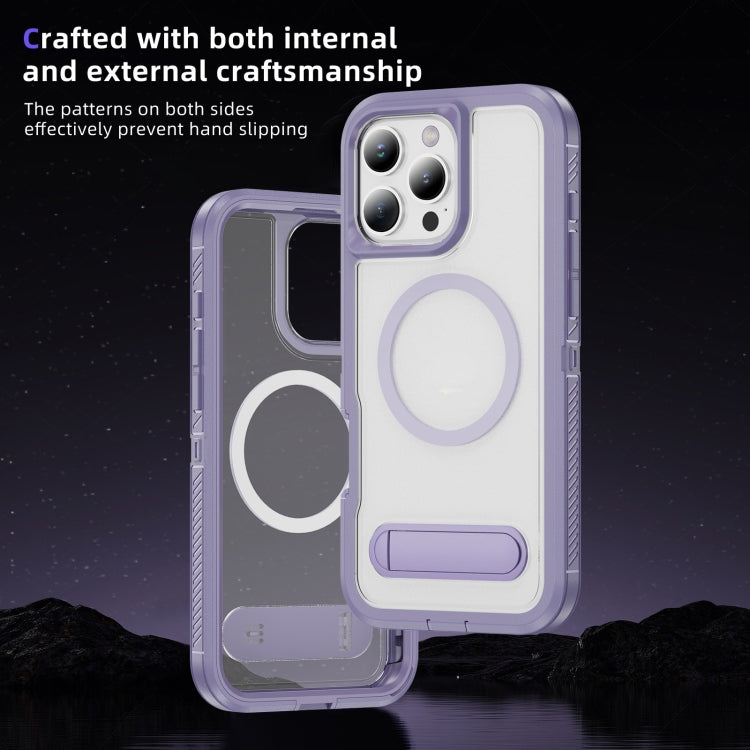 For iPhone 16 Pro Guard MagSafe Holder Matte PC Hybrid TPU Phone Case(Purple Transparent) - iPhone 16 Pro Cases by buy2fix | Online Shopping UK | buy2fix