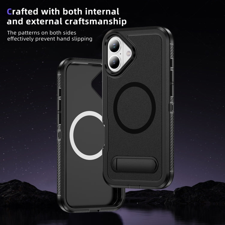 For iPhone 16 Plus Guard MagSafe Holder Matte PC Hybrid TPU Phone Case(Black) - iPhone 16 Plus Cases by buy2fix | Online Shopping UK | buy2fix